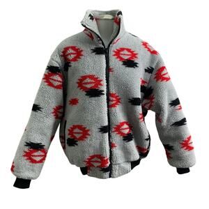 VTG Comfy Casuals Ladies 14 Mens M/L Jacket Aztec Tribal Sherpa Gray Quilted